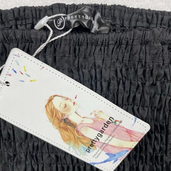 NWTPretty Garden Puff Sleeve Smocked Tiered Dress Sheer Midi Black Cottagecore-L - Picture 11 of 13